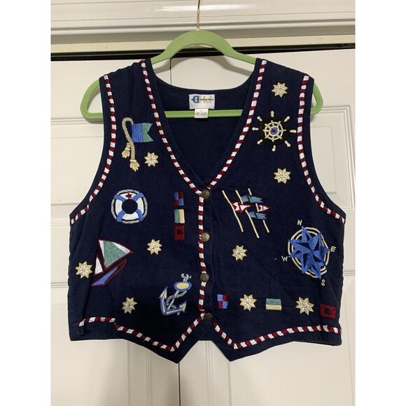 Vintage Paul Harris Design Embroidered Nautical Boat Beach Coastal Vest L - Picture 1 of 6